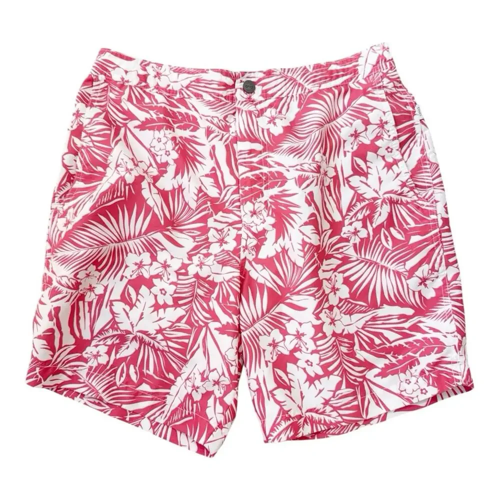 Onia The Calder Swim Trunks Tropical Print Lined Beach Hawaii Pink Size Medium